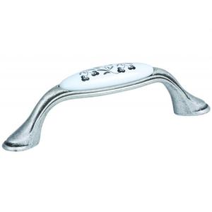 Bútorfogantyú MARGARITA 128mm Antik Ezüst/Porcelán Fehér virág Tulip