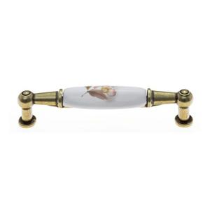 Fogantyú E038-96 Antikolt Bronz-Barna Virág Fém/Porcelán