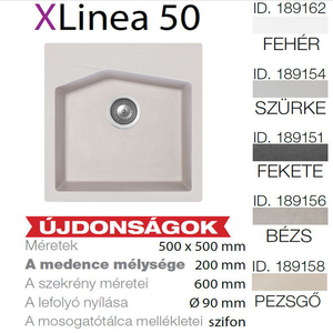 Linea 50 XGranit Szürke mosogató 500x500/200mm 189154
