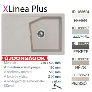 Linea plus XGranit Szürke mosogató 780x500/190mm 188627