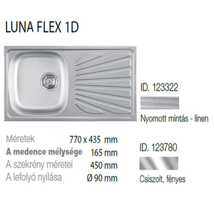 Luna Flex 1D Inox mosogató 770x435-165mm 123780