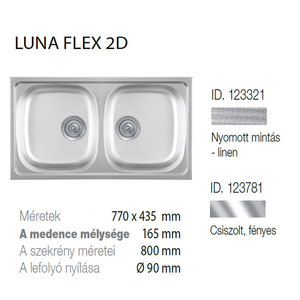 Luna Flex 2D Inox mosogató 770x435-165mm 123781