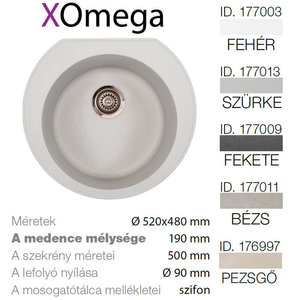 Omega XGranit Szürke mosogató 520x480/190mm 177013
