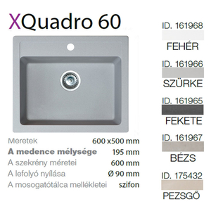 Quadro 60 XGranit Szürke mosogató 600x500/195mm 161966