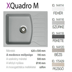 Quadro M XGranit Szürke mosogató 620x500/190mm 144116