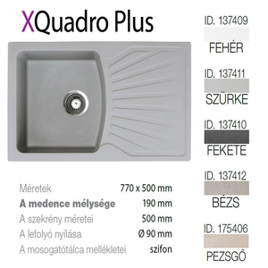 Quadro Plus XGranit Szürke mosogató 770x500/190mm 137411