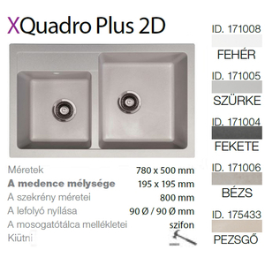 Quadro plus 2D XGranit Szürke mosogató 780x500/195/195mm 171005
