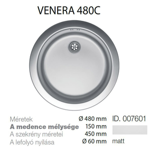 Venera 480C 60 Inox mosogató 480mm-150mm 007601