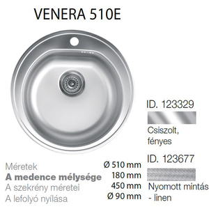 Venera 510E Inox mosogató 510mm-180mm 123329