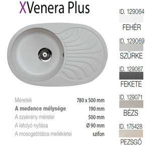 Venera Plus XGranit Szürke mosogató 780x500/190mm 129069