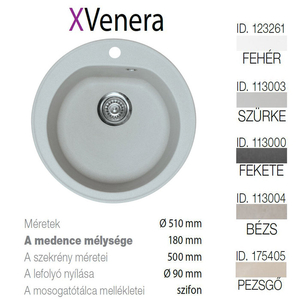 Venera XGranit Szürke mosogató 510mm/180mm 113003