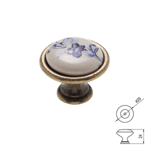 Fogantyú P08-01-25-04 Kék virág porcelán Antik-bronz
