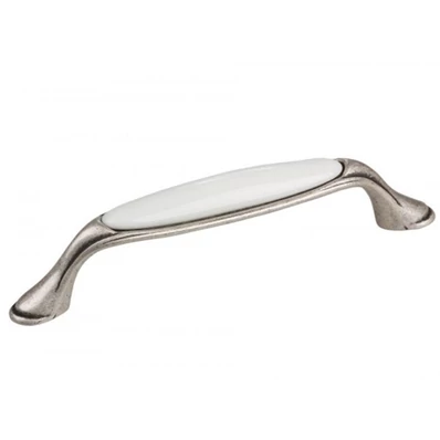 Bútorfogantyú MARGARITA 96mm Antik Ezüst/Porcelán Fehér Tulip
