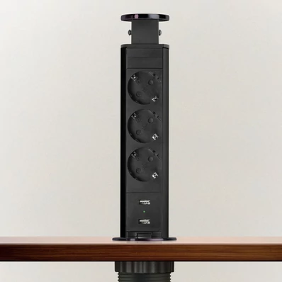Konnektor Munkalapba süllyeszthető 3-as 1,5m+USB Szálcsiszolt Fekete