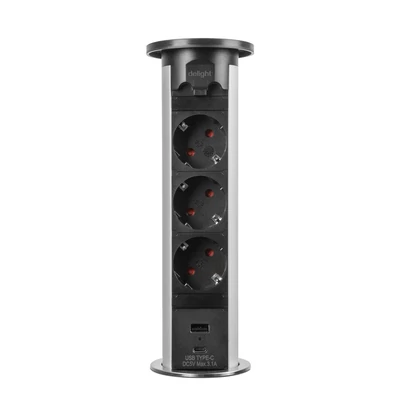Munkalapba süllyeszthető Motoros elosztó 3-as 1,5m + 2USB Ezüst
