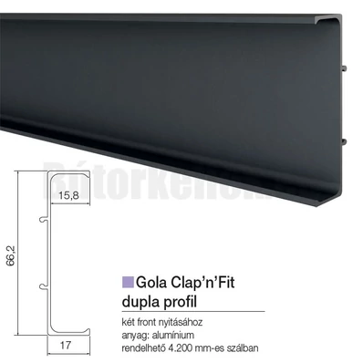 Fogantyú profil GOLA Clap'N'fit Dupla profil Fekete 4200mm