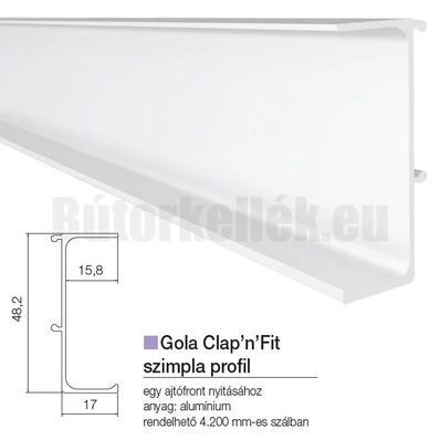 Fogantyú profil GOLA Clap'N'fit Szimpla profil Fehér 4200mm