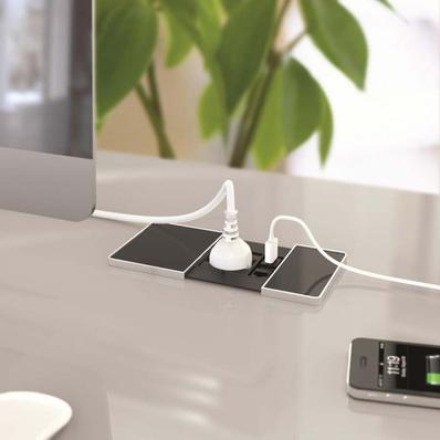 Beépíthető elosztó VersaPad 1x230V + 1xUSB + 1xRJ45 Nemesacél