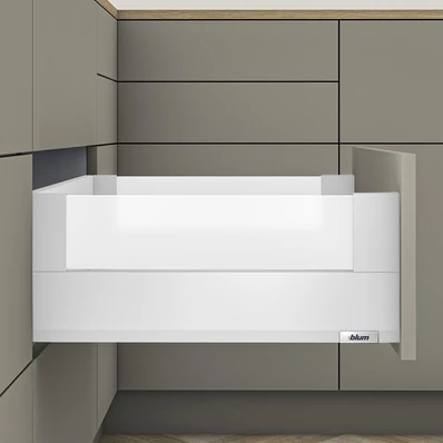 Blum MERIVOBOX fiókszett E magasságú BOXCOVER Üveg oldallal 500mm Selyemfehér