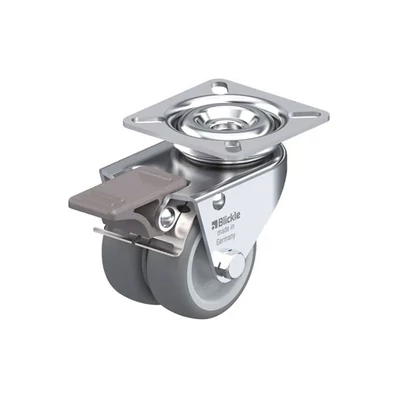 Bútogörgő Blickle forgóvillás LDA-TPA 50G-FI Műszerkocsi-ikergörgő, gumi/polipropilén stop-fix fékkel, 80kg