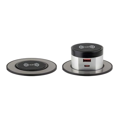 Konnektor-rejtett elosztó StrongPower PowerUp 1x USB A/C töltő + vez. nélk. Töltő 10W, Inox