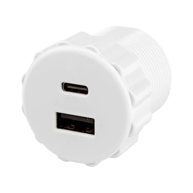Konnektor-rejtett elosztó StrongPower USB töltő 2x USB A/C - 35mm Fehér