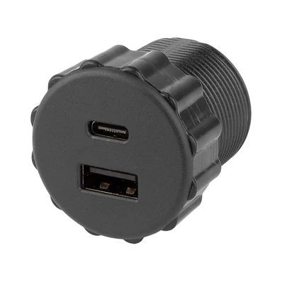 Konnektor-rejtett elosztó StrongPower USB töltő 2x USB A/C - 35mm Fekete