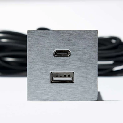 Konnektor-rejtett elosztó VersaPick 2xUSB A/C Töltő négyzet alakú Rozsdamentes acél