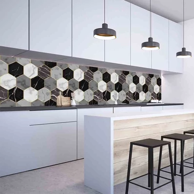 Konyhai hátfal Wallplex falburkoló Hexagon Szürke-Fekete 60x120cm