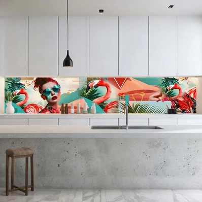Konyhai hátfal Wallplex falburkoló Pink Flamingo 60x300cm