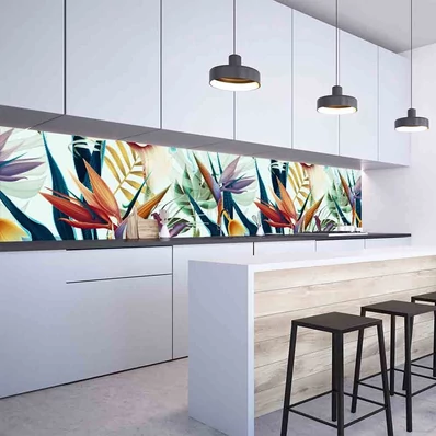 Konyhai hátfal Wallplex falburkoló Trópusi virágok 60x300cm