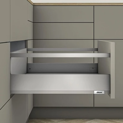 Blum MERIVOBOX fiókszett E magasságú Korlát magasítással 400mm Szürke