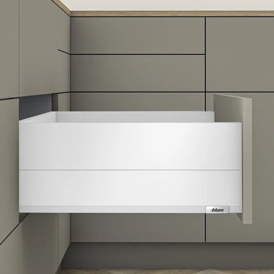 Blum MERIVOBOX fiókszett E magasságú BOXCAP fém oldallal 300mm Selyemfehér