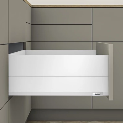 Blum MERIVOBOX fiókszett E magasságú BOXCAP fém oldallal 350mm Selyemfehér