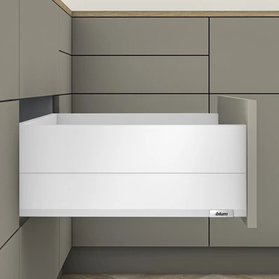 Blum MERIVOBOX fiókszett E magasságú BOXCAP fém oldallal 450mm Selyemfehér