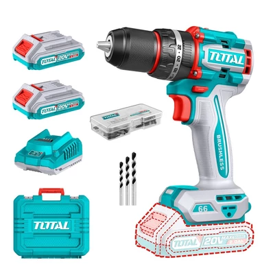 TOTAL Fúró-csavarozógép kefe nélküli - 2x2Ah 2000prn/66Nn/P20S/ koffer+töltő