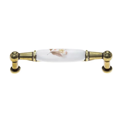 Fogantyú E038-96 Antikolt Bronz-Barna Virág Fém/Porcelán-01