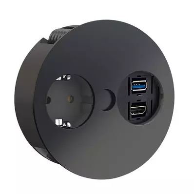 Konnektor Munkalapba süllyeszthető TWIST - Fekete - USB - HDMI-01