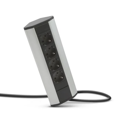 Konnektor elosztó sarokba rögzíthető 4x250V-16A Alumínium-Fekete