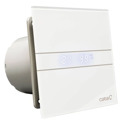 Cata E-100GTH ventilátor üveg előlappal, utószellőztető, alapszellőztető és páraérzékelő funkcióval, fehér