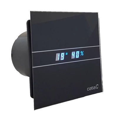 Cata E-100MTH BK ventilátor metakrilát előlappal, utószellőztető, alapszellőztető és páraérzékelő funkcióval, fekete - A készlet erejéig rendelhető!