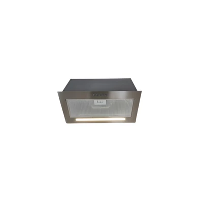 OPERIS PLUTO PLUS inox beépíthető páraelszívó, 3 fokozatú nyomógomb, 255-630 m3/h, 53-70 dB, 40 cm-es LED csík, 150 mm csatlakozócsonk, Energiaosztály