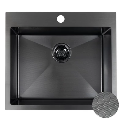 LAVEO MALAWI fekete színű, struktúrált felületű beépíthető inox mosogató szifonnal, 50x58x20 cm