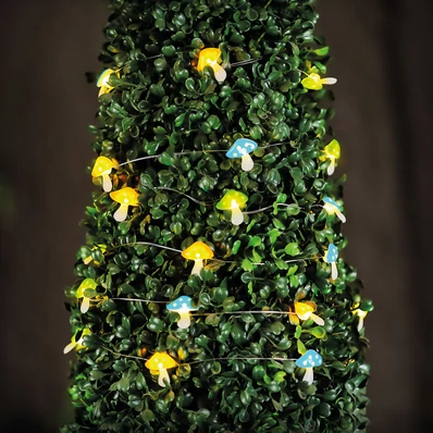 Szolár LED fényfüzér - gomba - 2,4 m - 25 LED - melegfehér