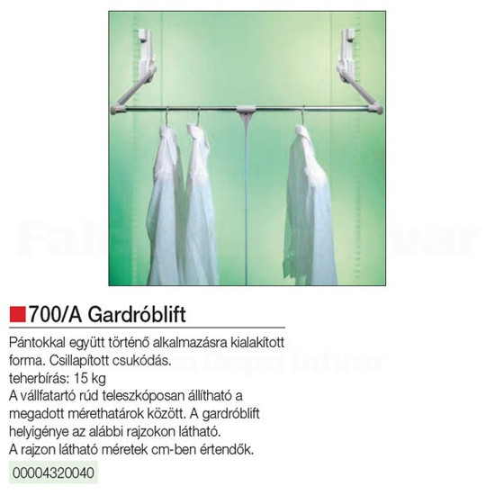 Gardróblift 700-A 750-1150mm 15kg alu