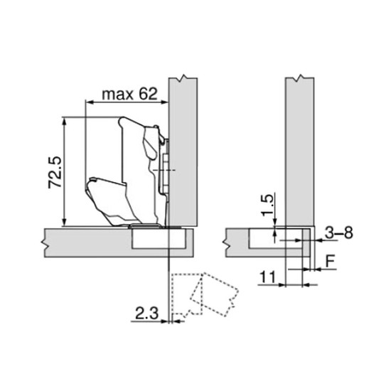Blum 71T7550 Clip top 155° ajtóbeugrás nélküli ráütődő kivetőpánt Blum 71T7550 Clip top 155° ajtóbeugrás nélküli ráütődő kivetőpánt