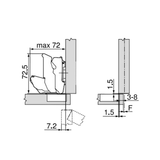 Blum 71T7650 Clip top 155° ajtóbeugrás nélküli iker ráütődő kivetőpánt Blum 71T7650 Clip top 155° ajtóbeugrás nélküli iker ráütődő kivetőpánt