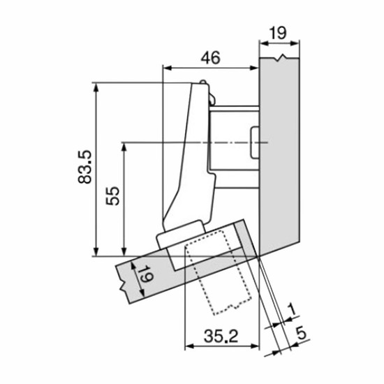 Blum 79B9555 +20°-os Clip top ráütődő (közézáródó) kivetőpánt Beépített fékkel Blum 79B9555 +20°-os Clip top ráütődő (közézáródó) kivetőpánt Beépített fékkel