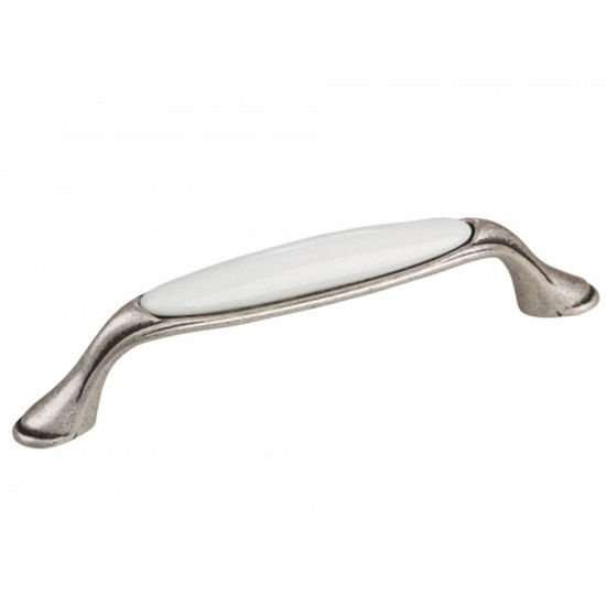 Bútorfogantyú MARGARITA 128 mm Antik Ezüst/Porcelán Fehér Tulip Bútorfogantyú MARGARITA 128 mm Antik Ezüst/Porcelán Fehér Tulip