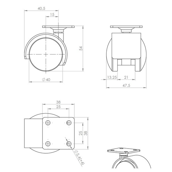 Bútorgörgő puha futófelülettel 40mm Szürke Bútorgörgő puha futófelülettel 40mm Szürke